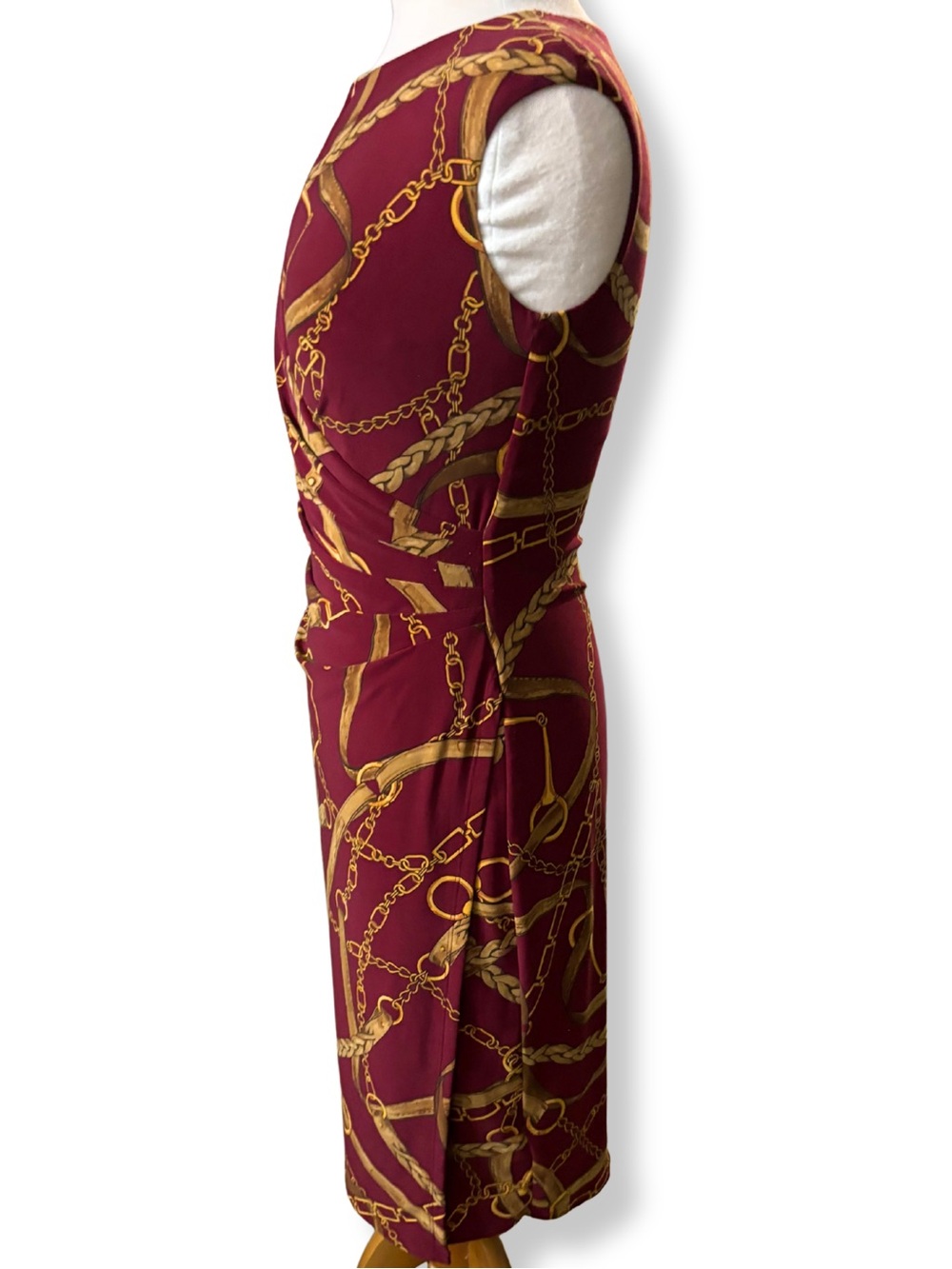 Lauren Ralph Lauren Equestrian Chain Print Faux Wrap Dress Size 4 Burgundy - Picture 3 of 11